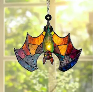 Upside Down Bat Colorful Window Hanging, Acrylic Bat Halloween Tree Hanging, Bat Window Decor, Bat Lover Gift, Halloween Party Decor