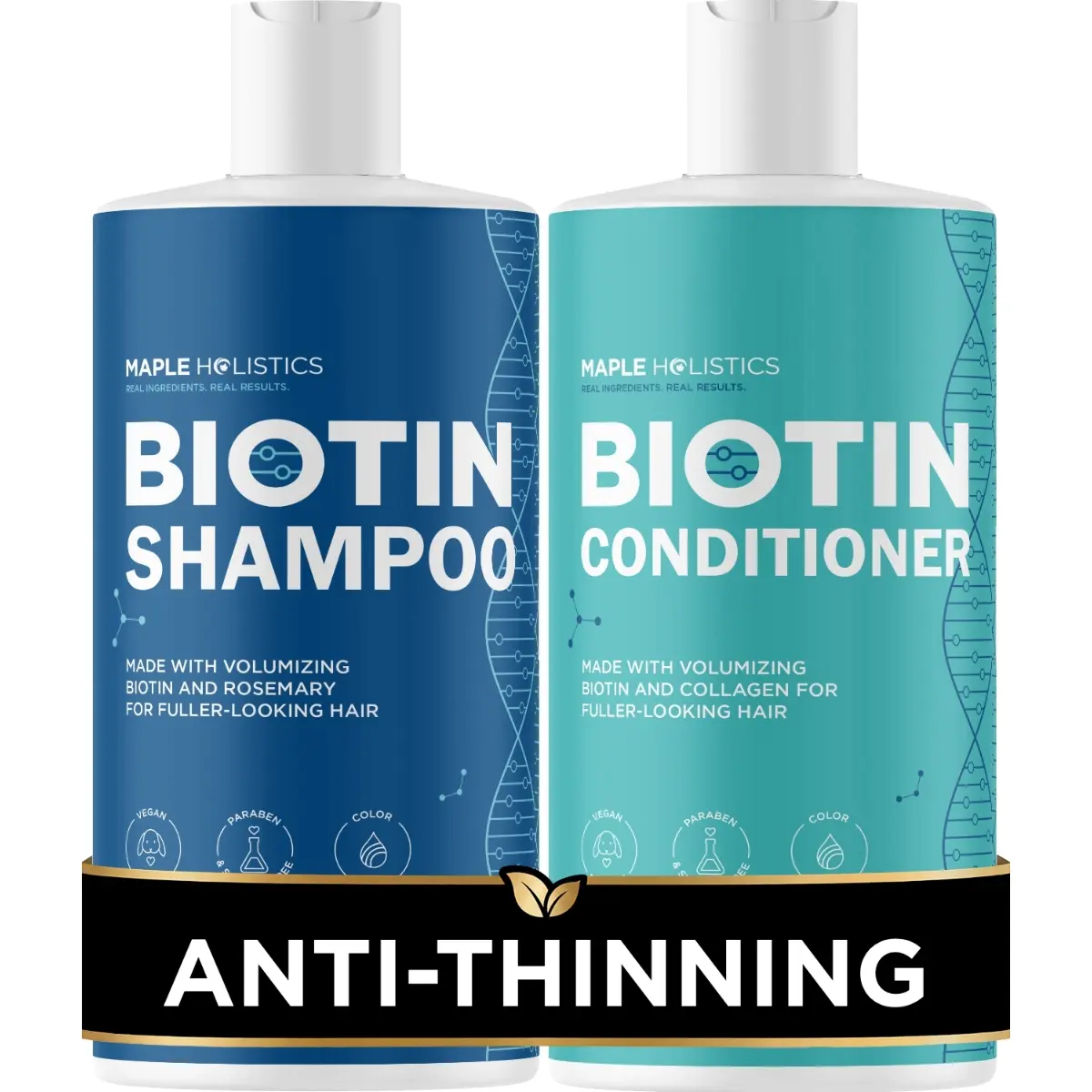 Maple Holistics Biotin Shampoo & Conditioner Set with Rosemary - Volumizing Hair Growth Support for Thinning Hair | Scalp Care & Deep Cleansing for All Hair Types | Sulfate-Free & Silicone-Free Haircare for Thicker Fuller Hair | Vegan 2-Piece Set