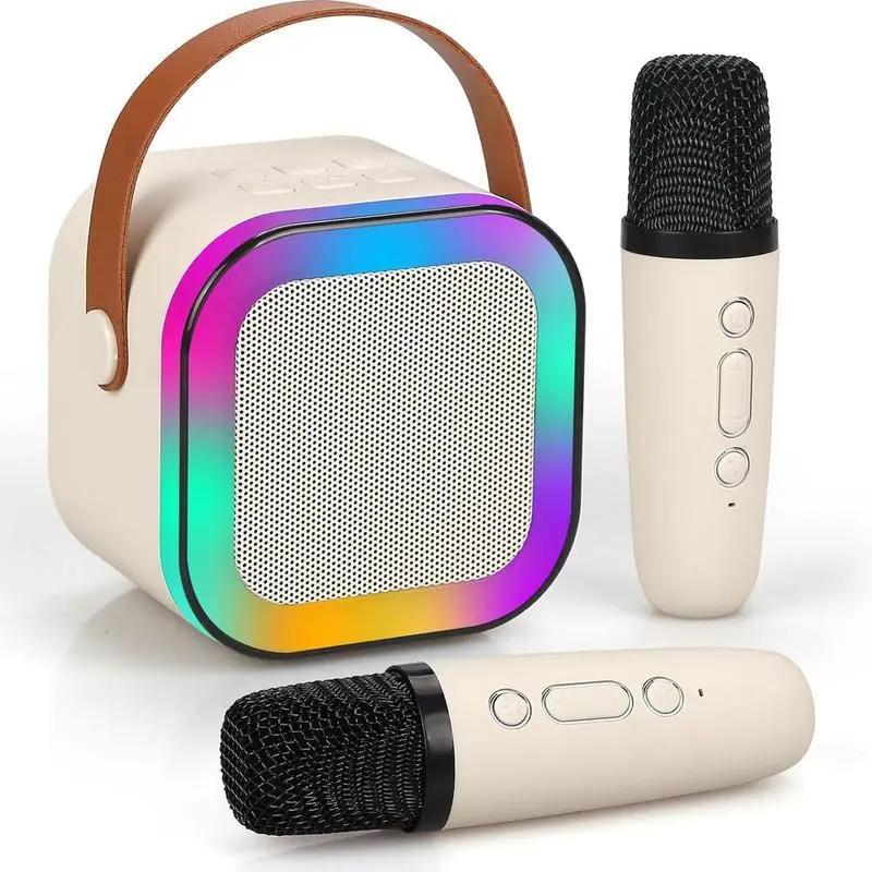 Portable Karaoke Machine with 2 Wireless Microphone, KTV Speaker with RGB Colorful LED Lights, 5 Sound Effect, Rechargeable and Bluetooth Connect, But