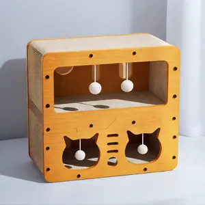 The Ultimate Cat Scratcher House! Multi-Level Condo with Dangling Pom-Pom Toys for Indoor Cats