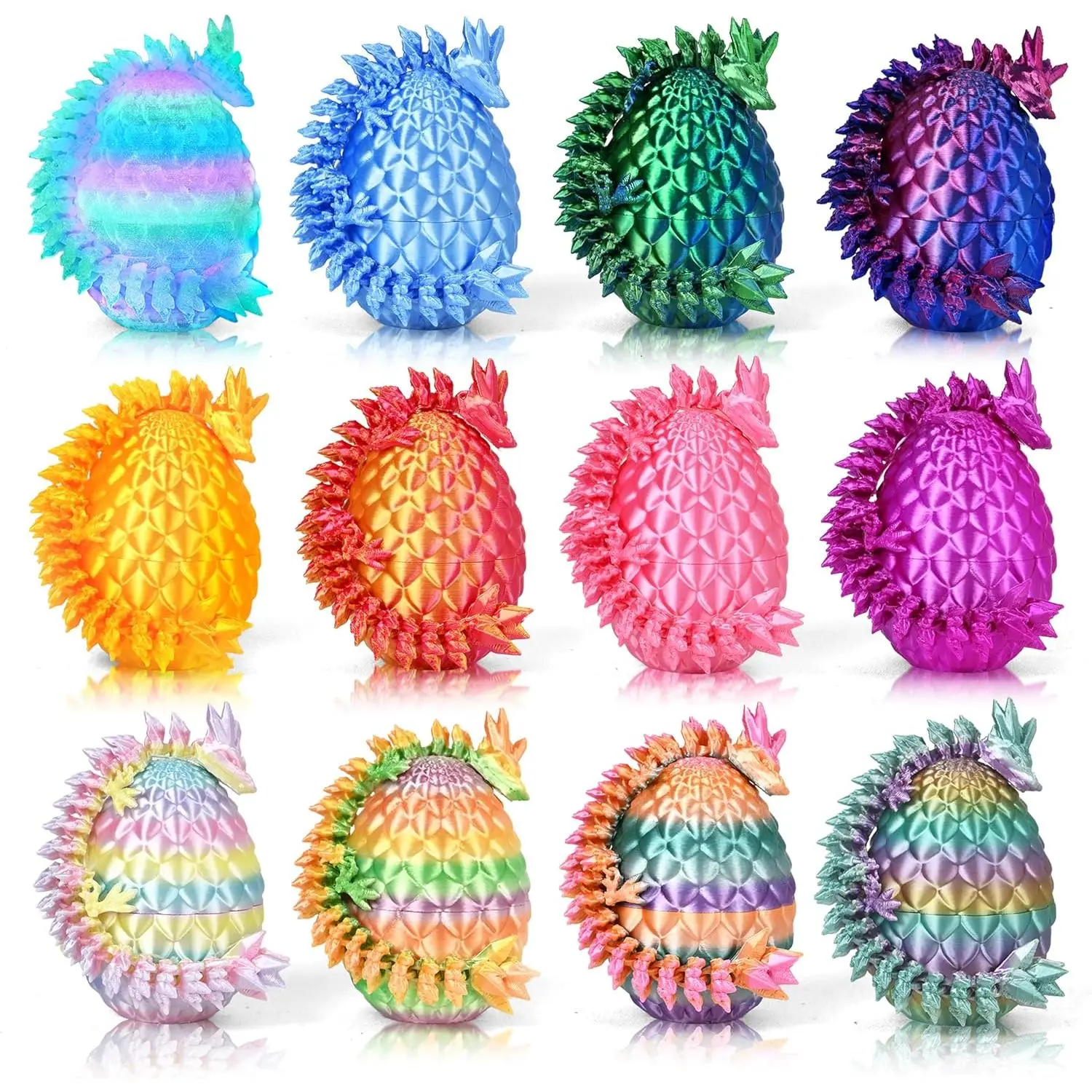 12-Pack 3D Printed Easter Dragon Eggs with Mystery Crystal Inside - Capsule Toys, Fantasy Tabletop Decor, Easter Basket Stuffers for Kids, DIY Scrapbooking Accents