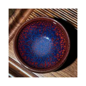 Blue Silk Peacock Obsidian Jian Zhan Master Cup Handmade Jian Kiln Tea Cup for Home Use Kung Fu High-end Large General Tea Cup with Intricate Design