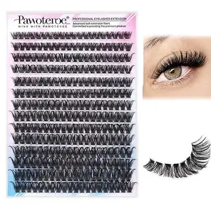 Pawotence Lash Clusters 280pcs Individual Lashes Cluster Eyelash Extensions 50D 9-16mm Mix Eyelash Clusters Lash Extension for Self Application at Home (50D, 0.07D, 9-16mm)