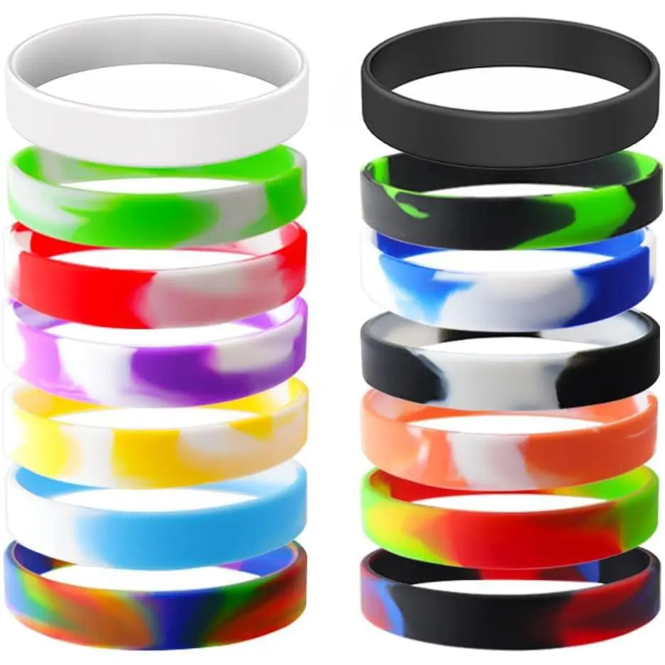 Waterproof Striped ID Silicone Bracelets, 14-Count Mix Color Wristbands for Events, Striped Bracelet, Elastic Cuff, Durable Bracelet, Name Id Bracelet