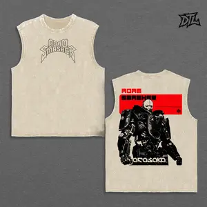 Cyberpunk 2077 Adam Smasher Acid Wash T-Shirt | Oversized Heavyweight Gaming Tee Arasaka Corporation Cyborg Graphic Print Edgerunners Sci-Fi Merch Vintage Goth Grunge Streetwear Clothing Top Unisex