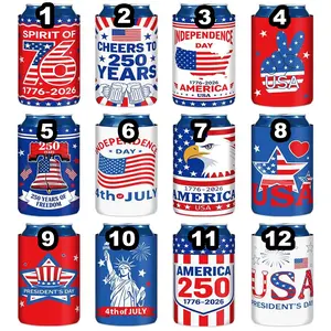 American 250th Anniversary Can Cooler Sleeves, 1776–2026 Patriotic Drink Holders, 4th of July Party Favor Accessories, Insulated Covers