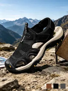 Men's Closed Toe Sandals, Outdoor Walking Sandals, Breathable Mesh Lightweight Non-Slip Wide Width Adjustable Rubber Toe Bumper Athletic Hiking Trail Sandals Hook Loop Strap Flat Heel for Hiking Walking Beach Vacation Travel Casual Wear size 11-15