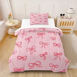 Pink and pink striped butterfly bedding set - 1 comforter and 2 pillowcases (filling not included), skin-friendly, warm, soft and comfortable stylish bedroom bedding.
