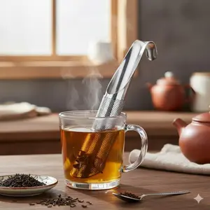 Stainless Steel Tea Infuser Stick with Fine Filter Hook Handle Reusable for Loose Tea Coffee Multi Purpose Durable Easy Clean Hanging Design Keeps Brew Pure Compatible with Gongfu Tea Pour Over Practical Kitchen Tool