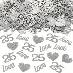 200 Pcs Happy Anniversary Decoration Silver Confetti for Men Women Wedding Engagement Bridal Shower Party Decoration