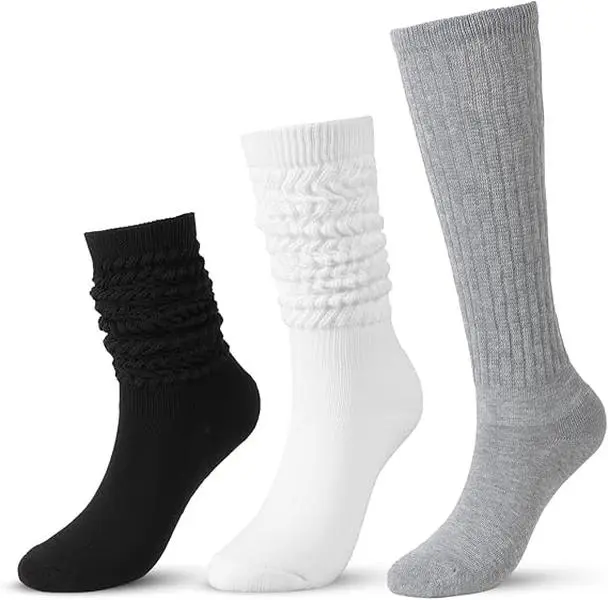 3 Pairs Fashionable Slouch Socks for Girl and Man  Women Soft Chunky Calf Sock Winter Stacked Warmmers Casual Socks in Black White Gray Minimalist Everyday Wear