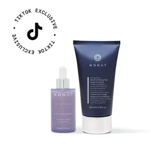 Monat Strengthen & Protect Duo. IR Clinical Hair Thinning Defense Serum + Damage Repair Bond-Fortifying Leave-In Creme