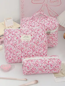 Floral Cosmetic Storage Bag, Large Capacity Makeup Bag Set, Foam Quilted Home Organizer, Practical Travel Makeup Bag with Zipper, Makeup Pouch, Beauty Organizer, Makeup Container
