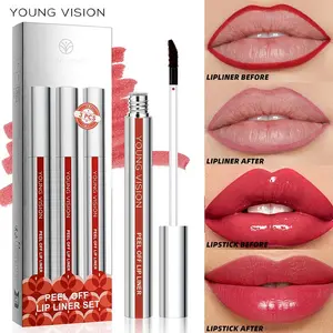 Young Vision 3Pcs Peel Off Lip Liner Stain Set Waterproof Nude Matte Lip Tint Non Fading Full Coverage 24H Color Hold Gift Lipliner Long Lasting Smudge Proof Versatile Makeup
