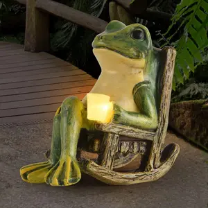 Miniature Frog Statue Mom Dad Gifts Home Decorations Fairy Accessories Outdoor Lights Solar Frog Decor Art Housewarming Gift for Patio,Yard,Lawn Ornament,3.89"x2.36"x3.93