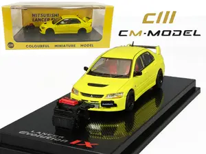 CM MODEL Mitsubishi Lancer Evo IX Ralliart 1:64 Scale Diecast Model with Engine Display Base Yellow Color Highly Detailed