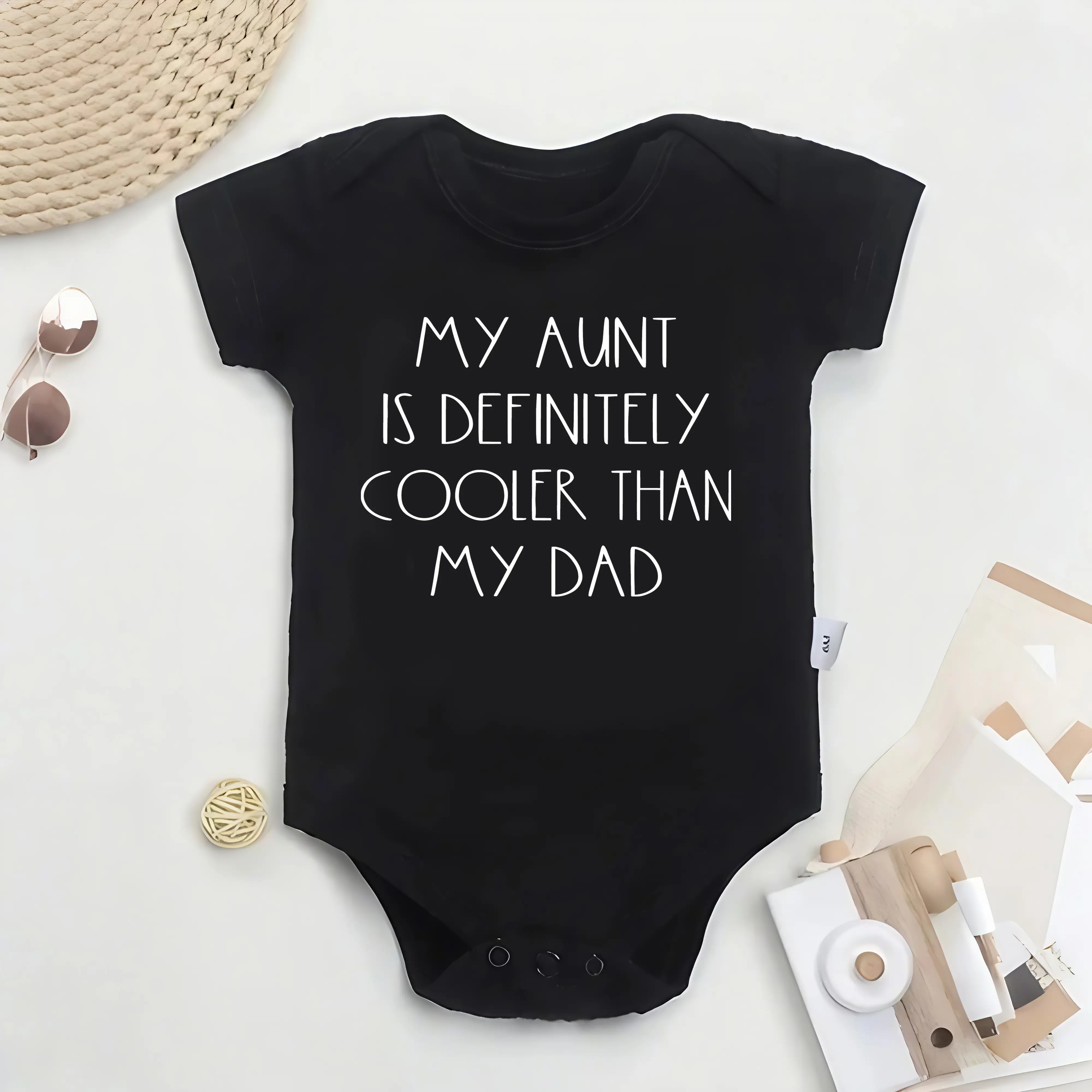 Cotton Youngsters Onesie - "My Aunt is Definitely Cooler Than My Dad" Funny Letter Print, Soft & Comfortable Round Neck Summer Bodysuit