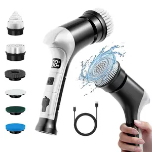 Electric Spin Scrubber, Cordless Shower Scrubber with Battery Level Display, 3 Speeds Electric Scrubber for Cleaning with 6 Replaceable Heads, Cleaning Brush for Bathroom/Sink/Window