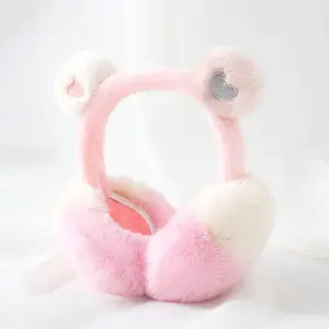 Cozy Y2K-Inspired Pink Plush Ear Muffs with Cute Bear Ears - Soft Polyester Knit, Warm Winter Ear Covers for Fashionable Cold Protection