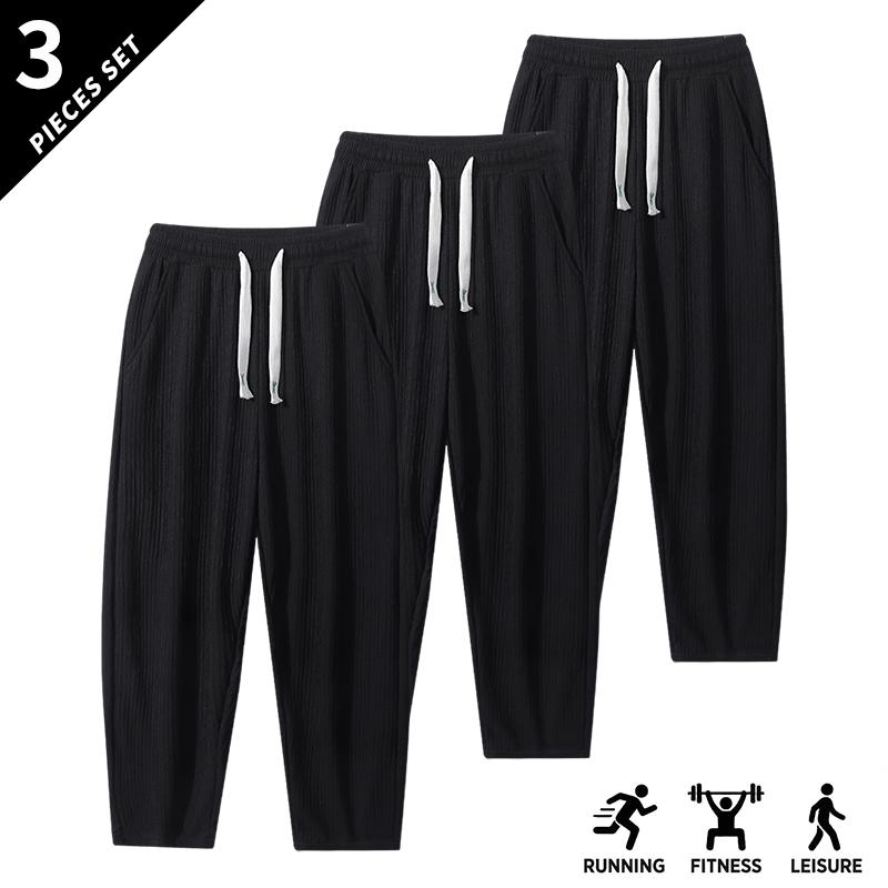 3-pack men’s fashion loose casual pants; all-season straight-leg wide-leg trousers; corduroy fabric with elastic waistband and drawstring sports casual pants; solid-color men’s pants suitable for everyday casual wear, sports, and outdoor activities; ideal