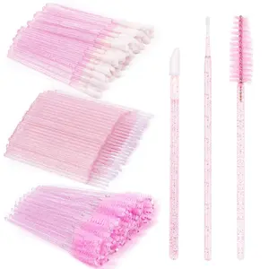Easter Gift 200Pcs Eyelash Extension Kit – Crystal Pink Lash Spoolies, Mascara Wands, Lip Applicators & Disposable Micro Swab Brushes for Lash
