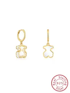 Pure Silver Hoop Earrings with 18kt Gold Plating over Silver Color and Acrylic Glass, Stylish Jewelry for Women