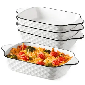 2/3/4-Piece Ceramic Bakeware Set, Diamond Texture Bakeware, 34oz Rectangular Baking Dish with Handles & Diamond Pattern, Oven & Microwave Safe, Ideal for Casserole, Cooking, Baking & Kitchen Daily Use, Perfect Christmas Gift & Home Essential