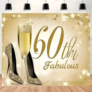 60th Birthday Party Banner, Champagne Birthday Party Backdrop, Photo and Photography Props Background Cloth, Indoor and Outdoor, Home Decoration, Ornaments