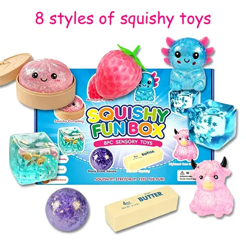 8-Piece Slow Rise Squishy Bundle - Sensory Fidget Squeeze Stress Balls, Assorted Styles Kids/Adults Decompression Toys, Home Decor Accent Birthday Gifts