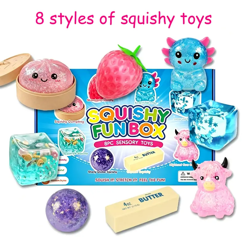 8-Piece Slow Rise Squishy Bundle - Sensory Fidget Squeeze Stress Balls, Assorted Styles Kids/Adults Decompression Toys, Home Decor Accent Birthday Gifts