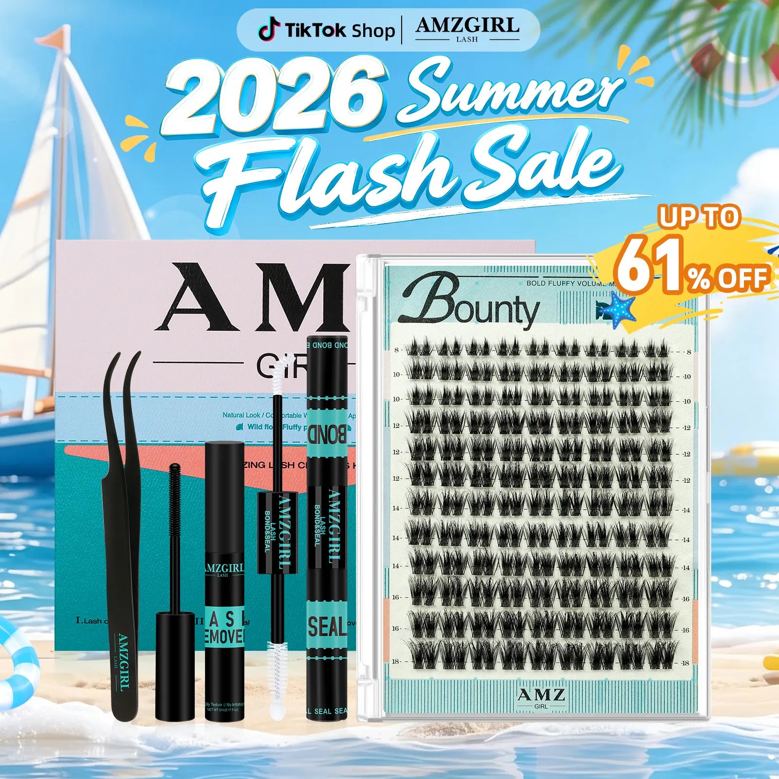 AMZGIRL Lash Clusters Kit WildFluff DD Curl Eyelash Extension Kit WildFlow Lashes Cluster Invisible Band Lash with White Lash Bond and Seal Lash Remover and Lash Applicators for Summer Outfits & Vacation Looks