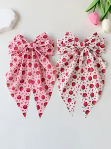 2pcs Girls Strawberry Bow Kawaii Hair Clips, Elastic Comfortable, Non-Slip, Casual Versatile, Festival Party Fitness Home Use, Strawberry Pattern Hair Clip