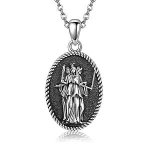 YFN Hecate Triple Moon Goddess Pendant Necklace 925 Sterling Silver Pagan Wiccan Magic Egyptian Amulet Jewelry for Women Men