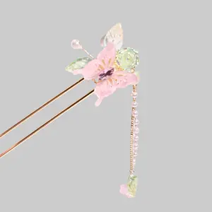 Jeweled Garden Kanzashi Flower Hair Pin, Papillon Eclat Design, Elegant Wedding Fashion Hair Accessory, Flower Hair Accessories
