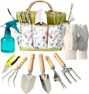 Bamworld 9-Piece Garden Tools Set with Heavy Duty Rust-Proof Stainless Steel and Organizer Ideal Gardening Gifts for Women & Men, Gardening Kit for gardening