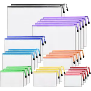 26pcs 8 Sizes Clear Waterproof Mesh Zipper Pouch Bags, Plastic Zippered Storage Bags for Office School Supplies, Home Organizing, Travel Storage
