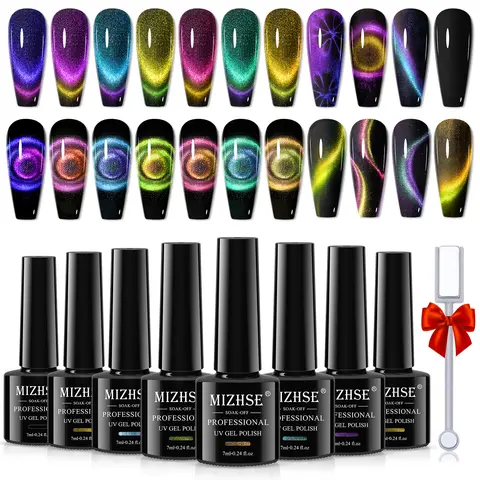 MIZHSE 9D Cat Eye Gel Nail Polish Gift Set - Upgraded Magnetic Bottle with Magnet Stick, Galaxy Chameleon Color Changing Gel Varnish, Smooth Resin Base, 28d+ Lasting Soak-Off Formula for Daily Use (Salon & Home Manicure)