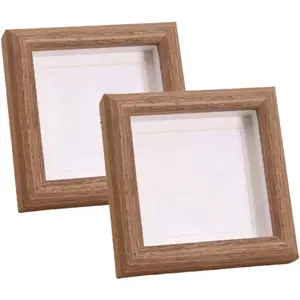 6x6 Wooden Shadow Box Frame Picture Frame set of 2, with 5x5 mat, Walnut Square Picture Frame with Real Glass Small Square frame for  Photos, Display  Table Desk Top or Wall