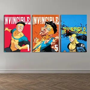 Set of 3 Invincible War Themed Canvas Poster Mark's Universe Variant Art Wall Decor Comic Style Gift for Teens Living Room Bedroom Dorm framed Waterproof Moisture-Proof Desig