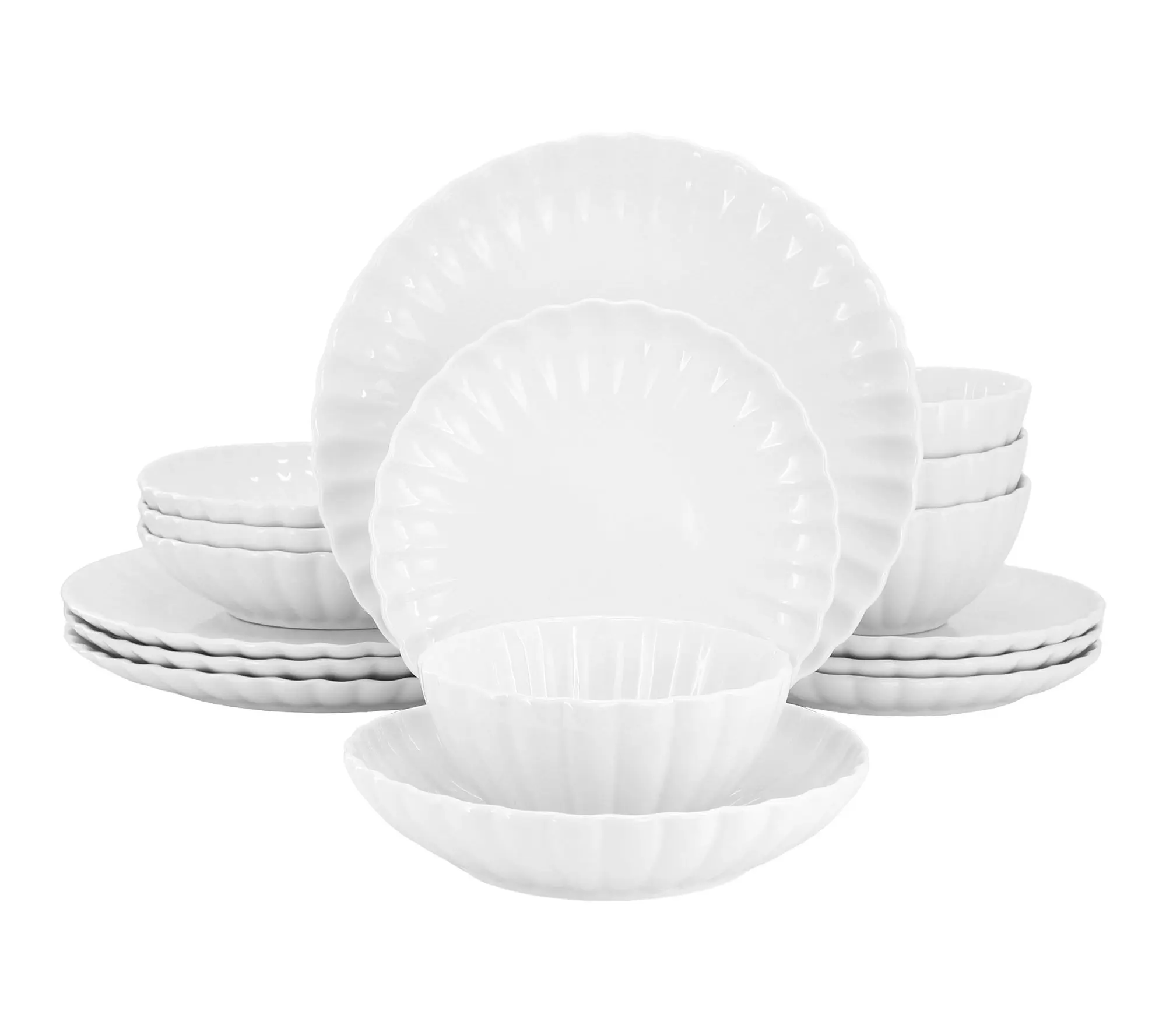Elama Jane 16 Piece Scalloped Double Bowl Porcelain Dinnerware Elama Jane 16 Piece Scalloped Double Bowl Porcelain Dinnerware