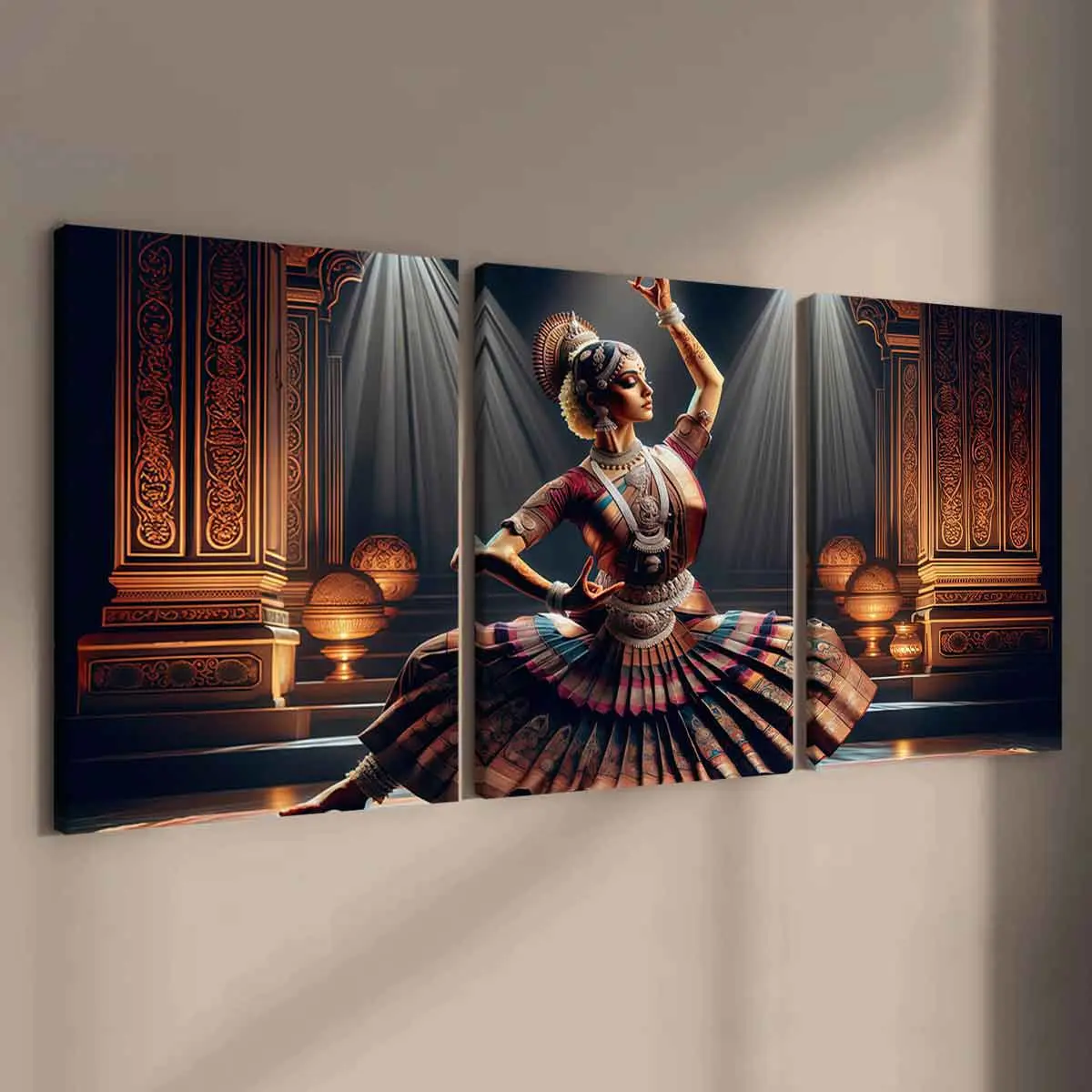 3 Counts Wooden Framed Canvas, Traditional Indian Classical Dance Art, Exquisite Poster, Perfect Living Room Decoration, Modern Art, Fashion Family Poster, Wall Art Decoration, Odorless, Artwork