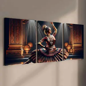 3 Counts Wooden Framed Canvas, Traditional Indian Classical Dance Art, Exquisite Poster, Perfect Living Room Decoration, Modern Art, Fashion Family Poster, Wall Art Decoration, Odorless, Artwork