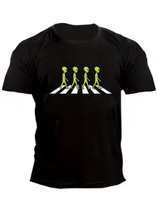 Fashionable Alien T-Shirt for Men, Casual Short-Sleeve Shirt Available in Black, White, Light Gray, And Loose Fit in Larger Sizes, Plus Size