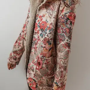 Vintage Paisley Floral Printed Sherpa Lined Hooded Jacket for Women - Sweaters, Womenswear