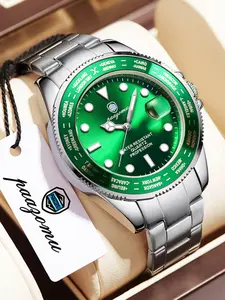 Paazomu Sport Men's Watch, Quartz Analog Display, Waterproof & Luminous, Stainless Steel Band, Casual Style, Ideal Gift