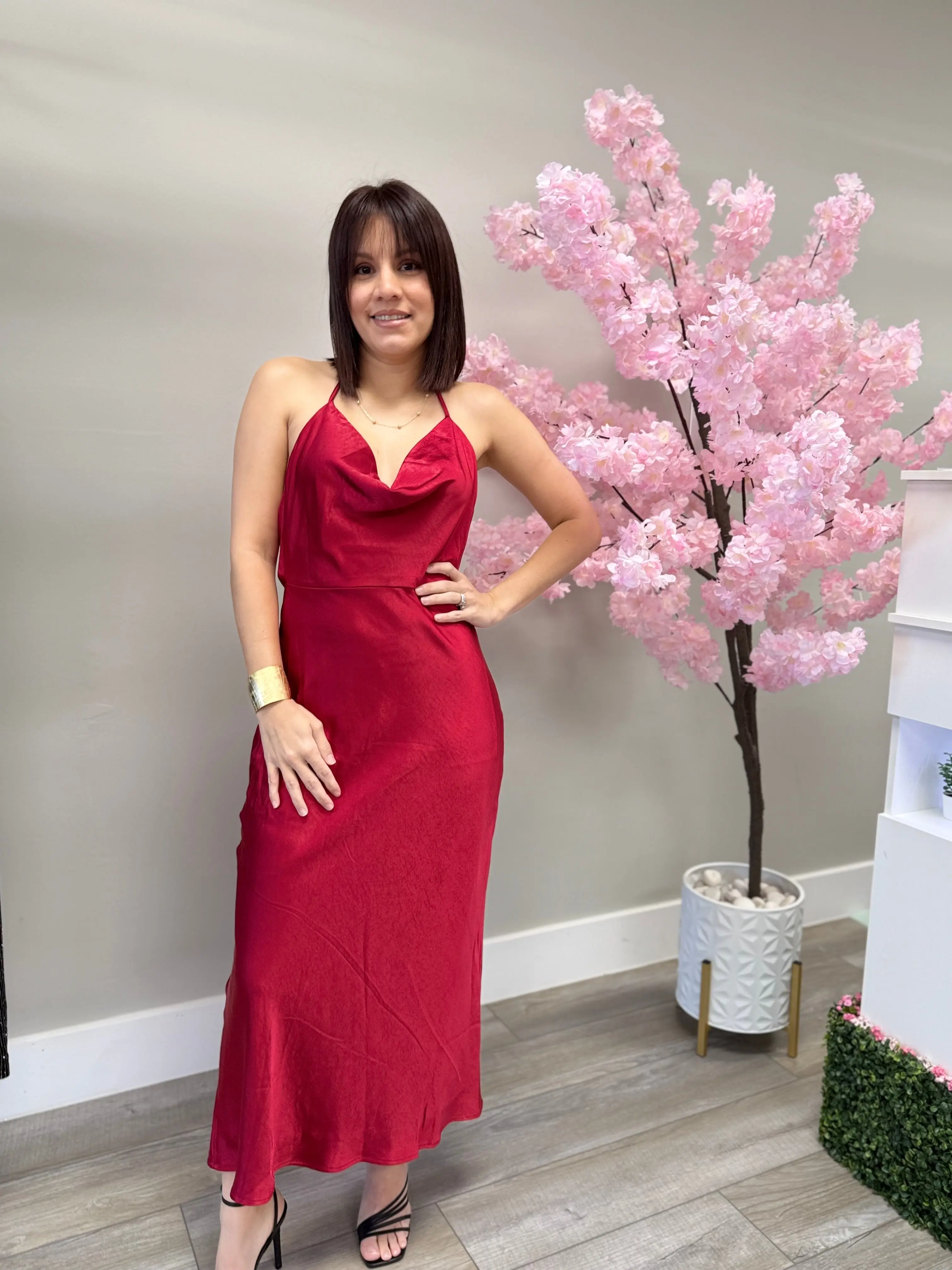 SALMA SATIN MIDI DRESS OPEN BACK