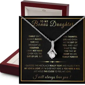Bonus Daughter Gifts: Stepdad & Stepmom Necklace, To My Bonus Daughter Necklace, LED Jewelry Box & Message Card