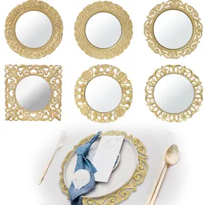 Gold Mirror Charger Plates - 13" Embossed Plastic Round Chargers Plate for Wedding Dinner, Table Setting, Party (6 types)
