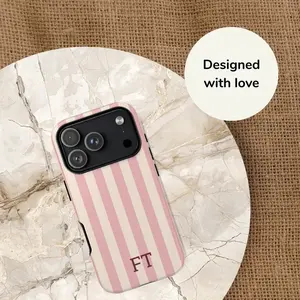 Neutral Stripes Custom Initials Phone Case |   Personalized Minimal Compatible with iPhone 15 16 14 17 Pro Max 13 12 11 XR AIR XS Plus Cute Soft Silicone Drop Protection Rugged and Durable gift for her men's cool gadgets iphone 17 pro max cases girls
