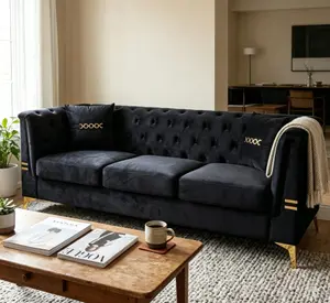 Velvet 3-Seat Foam Sofa Set with 2 Pillows, Indoor Living Room Furniture